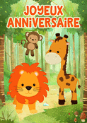 Joyeux anniversaire avec un lion et une girafe